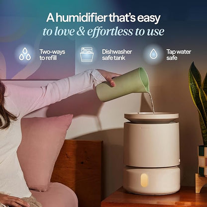 BLUEAIR Room Humidifier - DreamWell - 48Hr Top-Fill Mist-Free InvisibleMist Technology Aroma Stone for Essential Oils and Soothing Mood Lighting - Quiet Operation for Bedroom and Home Use, Beige