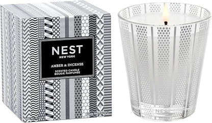 NEST New York Scented Classic Candle, Amber & Incense - 8.1 oz - Up to 60-Hour Burn Time - Reusable Glass Vessel