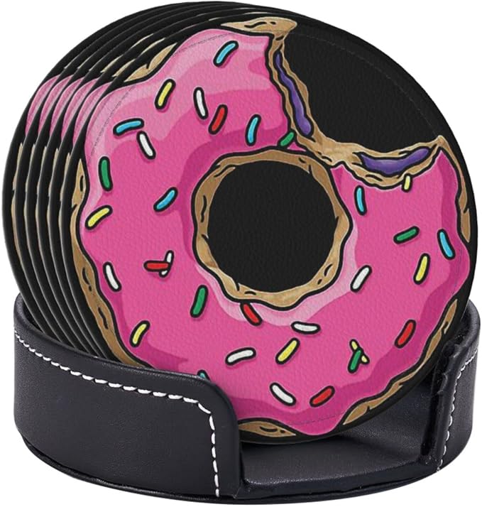 6 Pcs Funny Food Donut Leather Coasters