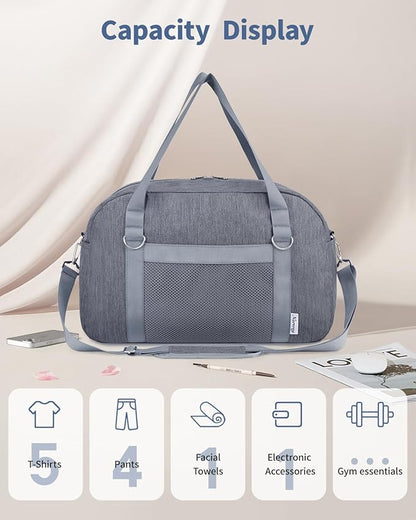 Narwey For Spirit Airlines Personal Item Bag 18x14x8, Small Duffle Bag for Travel, Duffel Bag for Traveling, Carry on Bag for Airplanes Underseat Overnight for Women and Men (Grey)