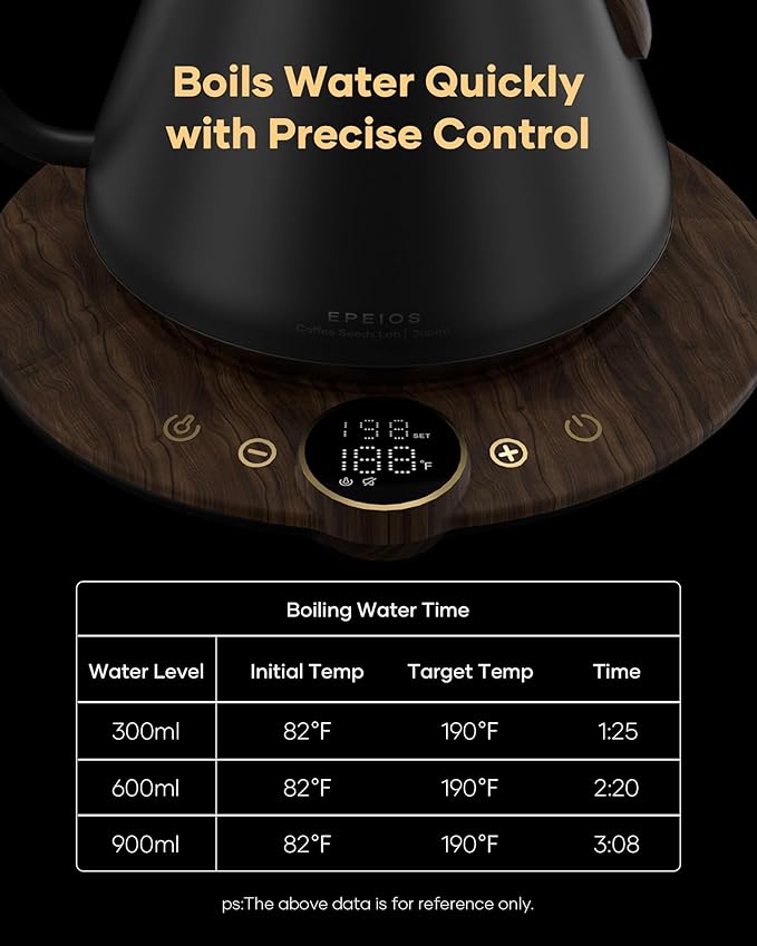Cocinare FLOW B9 Gooseneck Electric Kettle, Precise Temperature Control for Pour-Over Coffee & Tea Brewing, Stainless Steel Interior, Rapid Heating for Boiling Water 1500W/0.9L (Obsidian Black)