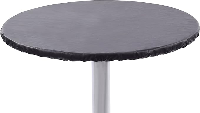 Yourtablecloth Heavy Duty Vinyl Round Fitted Tablecloth (Table Cover) with Flannel Backing Vibrant Colors Elasticized Tablecloth Great for Indoor and Outdoor Dining and Playing Cards 60” Black