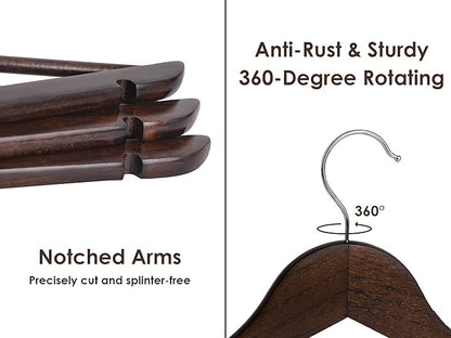 StorageWorks Wooden Hangers 20 Pack, Wood Coat Hanger for Coats, Shirts, Jackets, Pants, Suits, Walnut Color