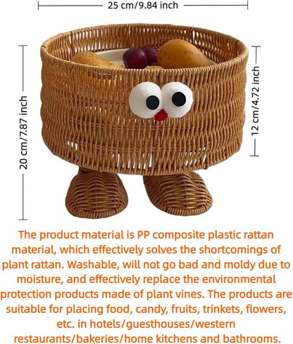 hand-woven round rattan basket storage basket storage box ornaments decorative basket multifunctional picnic food bread basket fruit gift basket key basket. (cartoon)