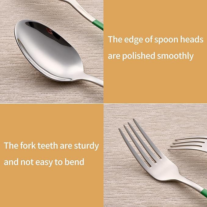 20-Piece Green Silverware Set 18/0 Stainless Steel Silverware Set Green Handle Cutlery Set Service for 4 Dinner Knives Forks Spoons Set Flatware Set Finish Dishwasher Safe…
