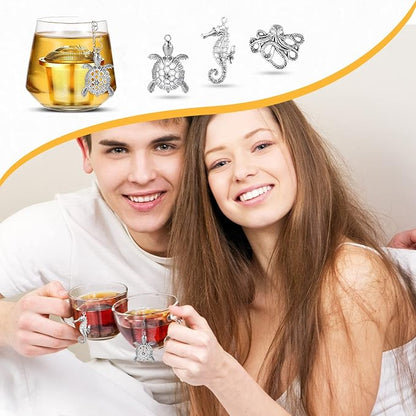 Tea Infusers for Loose Tea 3 Sets Loose Leaf Tea Steeper Tea Strainer Stainless Steel Tea Ball for Loose Tea Holder Tea Mesh Strainer Tea Filters with Drip Trays and Pendant (Aquatic Creatures Style)