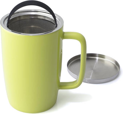 FORLIFE Dew Glossy Finish Brew-In-Mug with Basket Infuser & "Mirror" Stainless Lid 18 oz., Lime