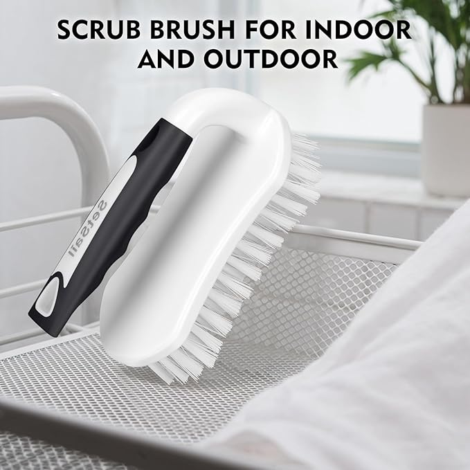 SetSail Scrub Brush, Heavy-Duty Scrub Brushes for Cleaning with Stiff Bristles Cleaning Brush for Shower, Bathroom, Carpet, Kitchen and Bathtub Scrubber - 3 Pack (Black White)