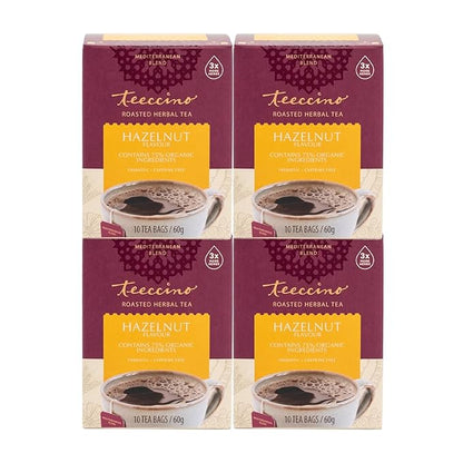 Teeccino Hazelnut Herbal Tea - Rich & Roasted Herbal Tea That’s Caffeine Free & Prebiotic for Natural Energy, 10 Tea Bags (Pack of 4)