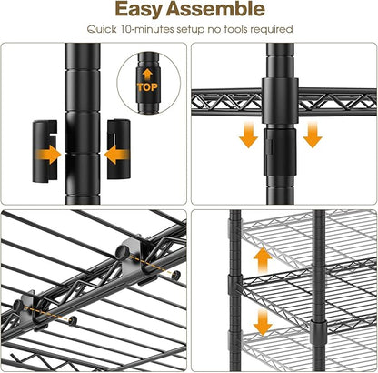 Himimi Storage Shelves-5 Tier Heavy Duty Wire Shelving Unit with Leveling Feet, 1500LBS Adjustable Metal Shelves Organizer for Kitchen Garage Pantry Laundry, 60" W*14" D*72" H, Black