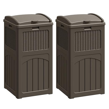 Flamaker 30 Gallon Trash Can, Resin Outdoor Garbage Can with Lid, Waterproof Hideaway Patio Waste Bins for Outside Use (2 Pack, Deep Brown)