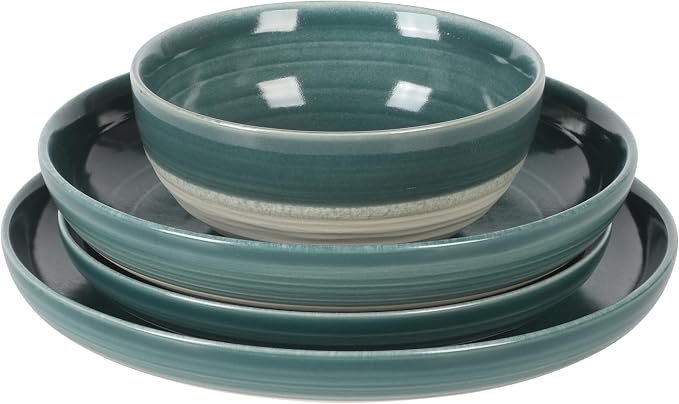 Gibson Elite Clarina 16 Piece Double Bowl Stoneware Reactive Glaze Round Plates