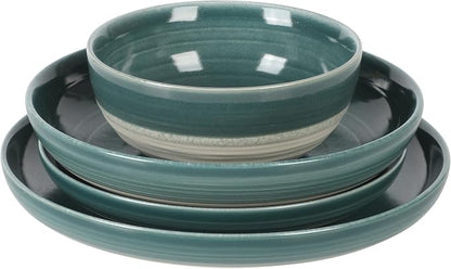 Gibson Elite Clarina 16 Piece Double Bowl Stoneware Reactive Glaze Round Plates