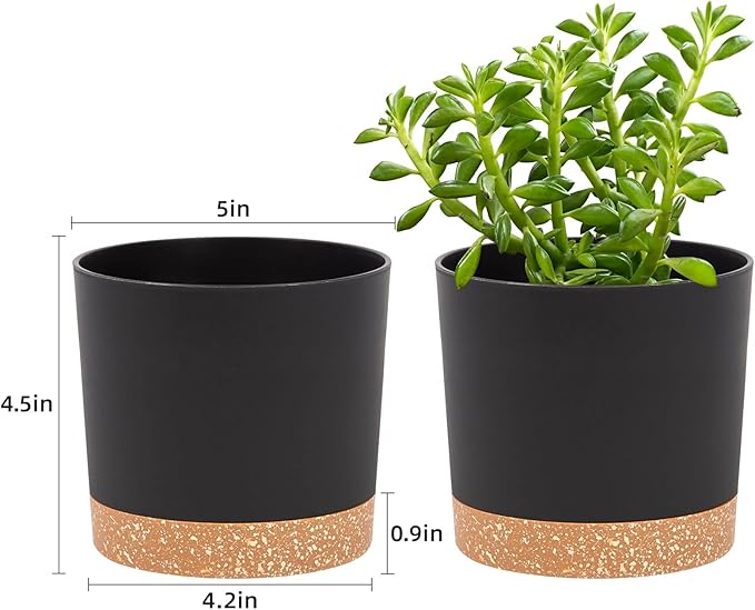 QCQHDU 5 inch Plant Pot, 2 Pack Planters for Indoor Plants with Drainage Holes & Saucer, Outdoor Flower Pots Home Garden Modern Decor