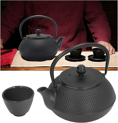 Alvinlite Cast Iron Teapot Set, Japanese Tetsubin Tea Kettle Set with Stainless Steel Infuser for Leaf Loose Tea and Blooming Flower Tea Cast Iron Tea Kettle (Black 800ml / 27oz)