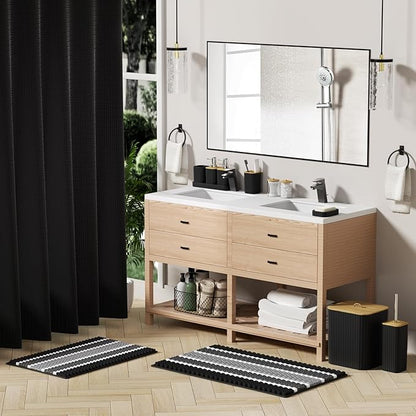 Bathroom Accessory Set - 25PC Bathroom Sets with Shower Curtain and Rugs, Black Bathroom Set, Bathroom Accessories Set, Shower Curtain Sets with Rugs, Bathroom Trash Can & Soap Dispenser