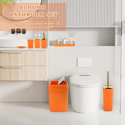 Orange Bathroom Accessories, 24 Pieces Orange and Gold Bathroom Accessories Set with Shower Curtain, Bath Towels, Trash Can, Soap Dispenser and Soap Dish for Bathroom/Housewarming