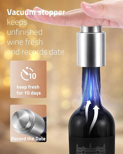 Electric Wine Opener Set - Premium Wine Gifts with Wine Opener, Foil Cutter, Wine Aerator, Vacuum Stopper, and Elegant Gift Box - Ideal Gift for Mother’s Day Father’s Day Birthday Anniversary