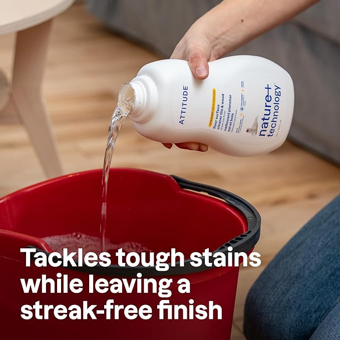 ATTITUDE Floor Cleaner, EWG Verified, Streak-Free, Vegan & Plant-Based for Tile, Wood & Laminate Floors, Citrus Zest Scent, 35.2 Fl Oz