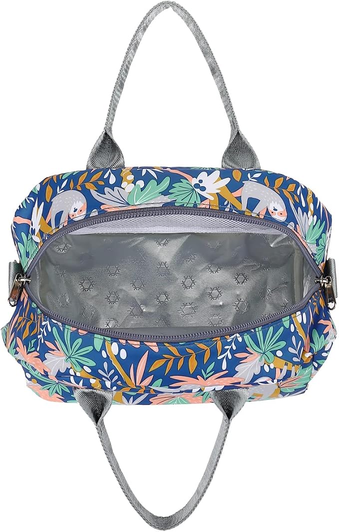 FlowFly Insulated Lunch Bag With Shoulder Strap for Women, Men, and Kids, Large and Reusable, Handle, Freezable Work and School Travel Tote and Meal Prep Organizer,Sloth