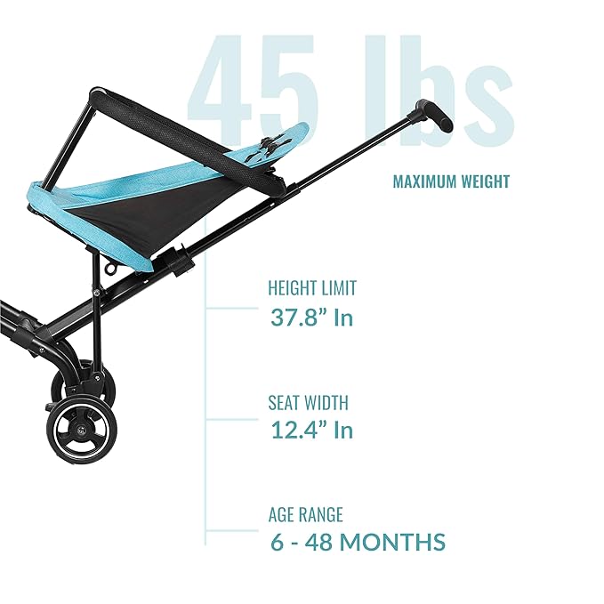 Dream On Me Lightweight and Compact Coast Rider Stroller with One Hand Easy Fold, Adjustable Handles and Soft Ride Wheels, Sky Blue