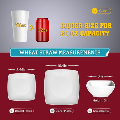 Teivio 16-piece Plastic Wheat Straw Square Dinnerware Set