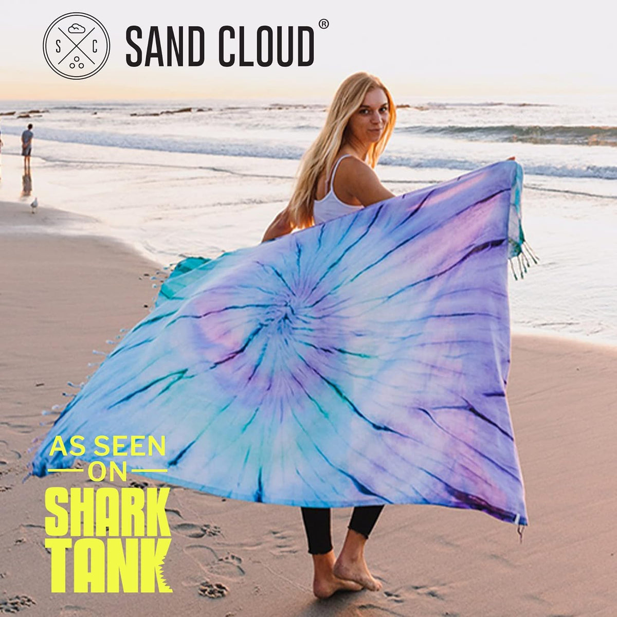 Sand Cloud Turkish Beach Towel - Sand Free - 100% Organic Turkish Cotton Yarn - Quick Dry Towel for Beach, Picnic Blanket or Throw - As Seen on Shark Tank - Tie Dye (Luna)