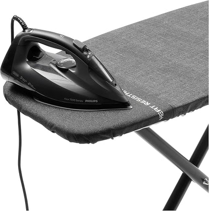 Brabantia Size D Ironing Board (53 x 18in) Heat Resistant Parking Zone, Black Frame, Non-Slip Feet, Suitable for Sit Down Ironing (Denim Black)