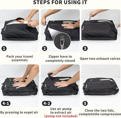 Vacuum Bag for Travel, Professional IPX8 Waterproof Reusable Vacuum Compression Bags for Travel Suitcases, Durable Space Saver Bag(3 PACK,With Pump)