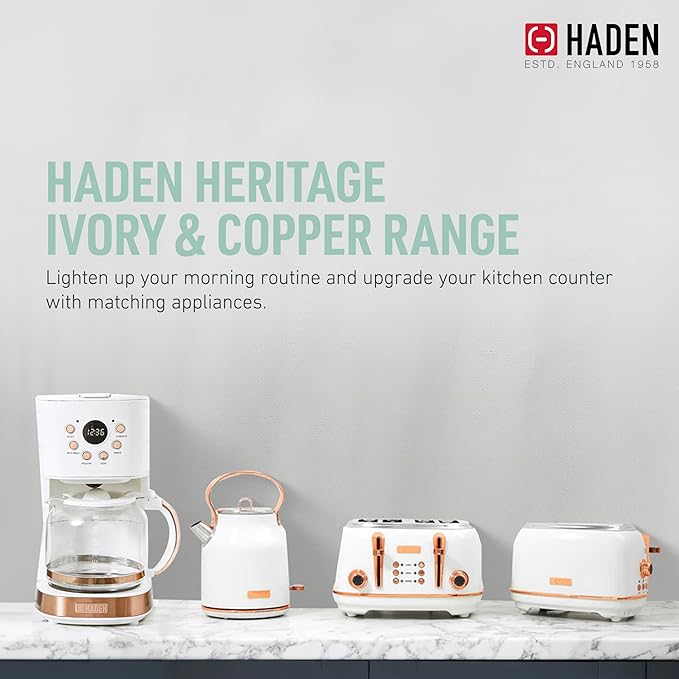 Haden Heritage 1.7 Liter Stainless Steel Electric Kettle, Hot Water Kettle with 360-Degree Base and Auto Shutoff, Ivory & Copper