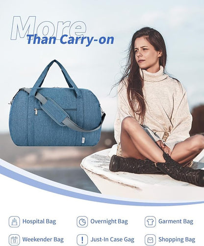 Narwey Carry on Bag 22x14x9 Airlines Approved, Carry on Duffle Bag for Airplane with Wet Pocket, Travel Duffel Bag Luggage Bag Weekender Overnight for Women Men (Navy Blue)