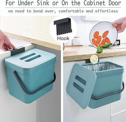 LALASTAR Kitchen Compost Bin, Hanging Trash Can with Lid for Kitchen Cabinet Door, Under Sink, Wall Mounted Waste Bin for Bathroom, 1.8 Gallon, Blue