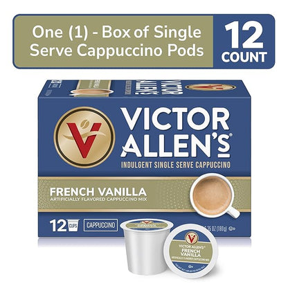 Victor Allen's Coffee French Vanilla Cappuccino, 12 Count, Single Serve Cappuccino Mix for Keurig K-Cup Brewers