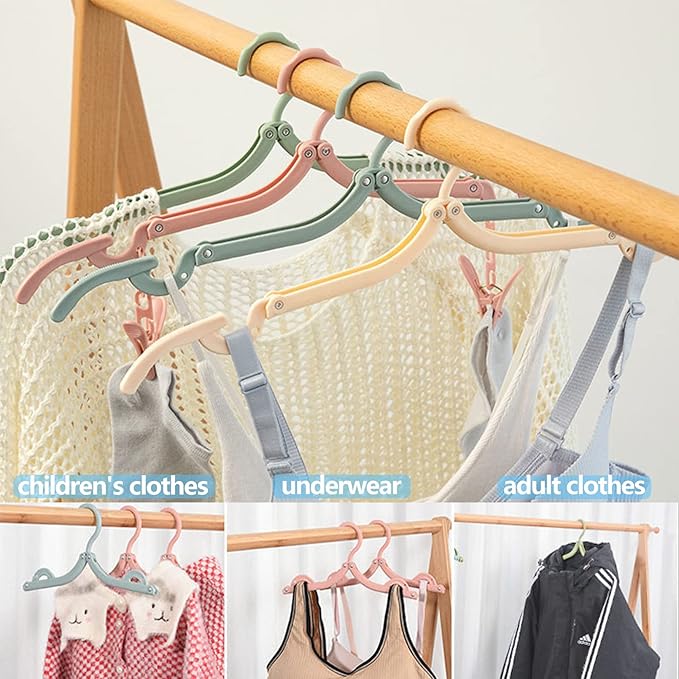 24 PCS Foldable Non Slip Plastic Clothes Hangers with Clips - Travel Accessories Drying Rack, 4 Colors