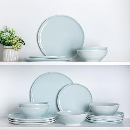 LERATIO Ceramic Dinnerware Sets for 6,Porcelain Plates and Bowls Sets with Wavy Edge,Microwave & Dishwasher & Oven Safe,Light Weight & Scratch Resistant Dishes Sets-Light Blue(18pcs)