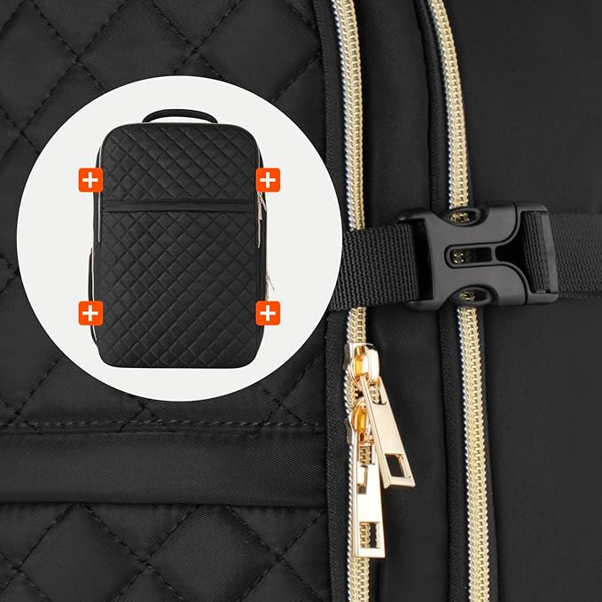 MOMUVO Large Travel Backpack Women, Flight Approved Carry On Backpack, Water Resistant Anti-Theft Casual Daypack School Bag Fit 17 Inch Laptop with USB Charging Port, Black