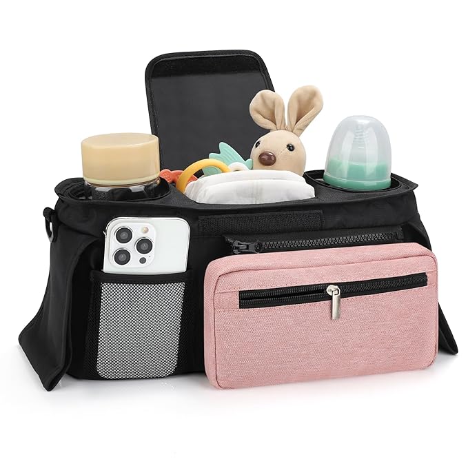 Accmor Universal Stroller Organizer with Insulated Cup Holder Detachable Phone Bag and Shoulder Strap,Stroller Bag Caddy Organizer Fits for Uppababy, Baby Jogger, Britax Strollers