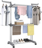Bigzzia 3 Tier Clothes Drying Rack, 57 Inch Laundry Drying Rack, Foldable Stainless Steel Kids Clothing Rack, Movable Laundry Rack for Indoor Outdoor - Grey