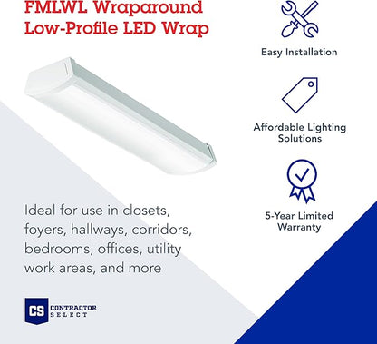 Lithonia Lighting 2 Foot LED Light Fixture, Low-Profile LED Wraparound Flush Mount Ceiling Light, 4000K Cool White, 120V, 24-Inch (FMLWL 24 840)