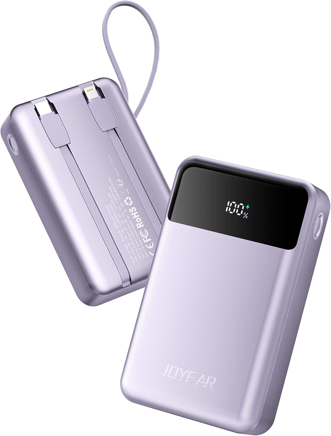 Portable-Charger-Power-Bank Travel Essentials Battery Pack USB C 30000mAh Built in Cable 22.5W Phone Fast Charging Powerbank Compatible with iPhone 16 15 14 13 12 X iPad Samsung Google (Purple)