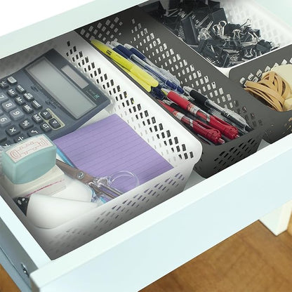 Glad Plastic Storage Basket Set - Multipurpose Drawer Trays, Kitchen Pantry Containers, and Bathroom Bins - 3 Pack Large Organizers, White