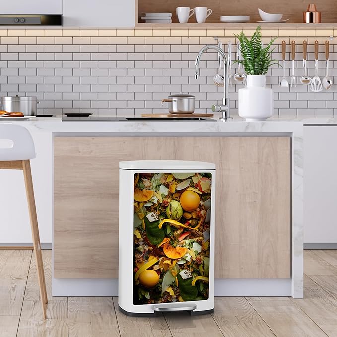 13.2 Gal Kitchen Trash Can, 50L Recycling or Garbage Bin, Brushed Stainless Steel Waste Basket, Soft&Quiet Close Dustbin, with Step-On Pedal, Removable Inner Bucket, for Home, Office, Living Room