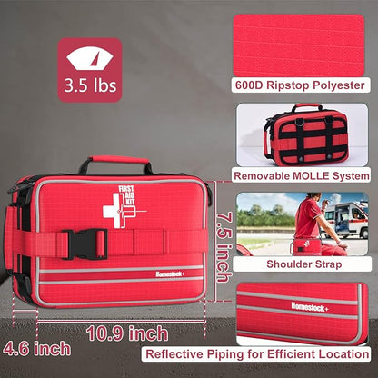 First Aid Kit with Labeled and Color-Coded Compartments, Emergency Medical Kit for Cars, Home, Office, Backpacking, Camping and Cycling