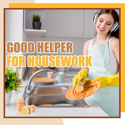 Nuenen 6 Packs Bamboo Dish Scrub Brushes Wooden Scrubbers Set Kitchen Dishwashing Scrubber with Natural Sisal Bristles for Iron Pot Pan Sink