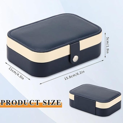 Travel Jewelry Box, PU leather Small Jewelry Organizer For Female Girls, double layer portable mini travel case for storing earrings, rings, necklaces.(dark blue)