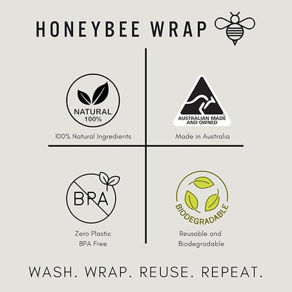 Honeybee Reusable Beeswax Wraps for Food | 5 Pack | Handmade in Australia | Eco Friendly, Organic, Biodegradable, Bee's Wrap for Bowl Covers and Food Storage | Reusable Cling Wrap