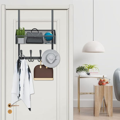 Over The Door Hooks Organizer, Coat Rack Over The Door Storage Hanger Towel Rack, Back of Door Storage Organizer for Bathroom,Bedroom,Kitchen,Office (Black 2-Tier)