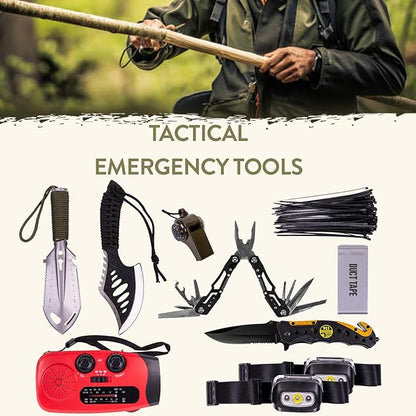 72-Hour Survival Kit | Emergency Bug Out Bag with First Aid, Water Filter, Food, Tools | 45L Tactical Backpack for Camping, Hiking, Outdoor Emergency Preparedness