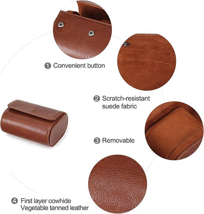 JOYIR Genuine Leather Watch Roll for 2 Watches | Double Watch Travel Case Organizer with Pillows | Portable Storage & Display for Men & Women | Ideal Gift for Father's Day, Birthday