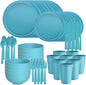 40 Piece RV & Camping Dinnerware Set, Elegant Ceramic-Look Large Bowls & Plates, Unbreakable & 100% Microwave Safe, Melamine Alternative Service for 8, Blue